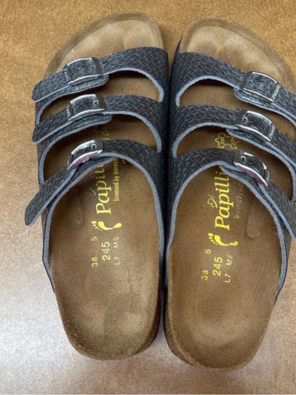 Papillio Women’s Triple-Strap Sandals in Dark Gray